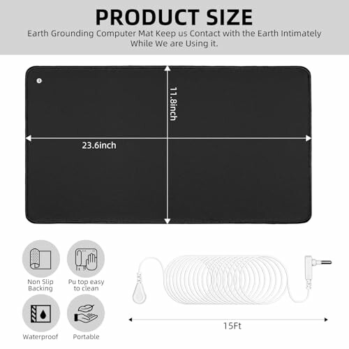 Earth grounding computer mat dimensions and features.