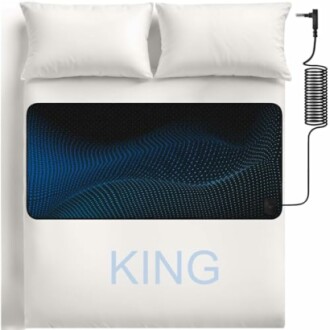 King size heated mattress pad with two pillows and power cord.